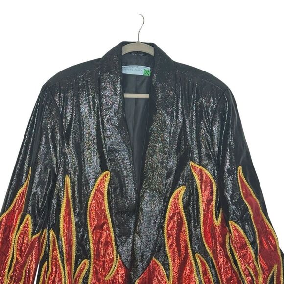 1980’s Custom Flame Fire Jacket  Rockabilly Glitter Blazer| Size 42 - Picture 2 of 10